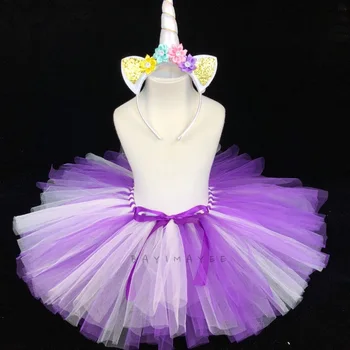 

Girls Purple Unicorn Tutu Skirts Baby Tulle Pettiskirts Tutus with Ribbon Bow and Flower Hairbow Kids Party Costume Skirts 3Pcs