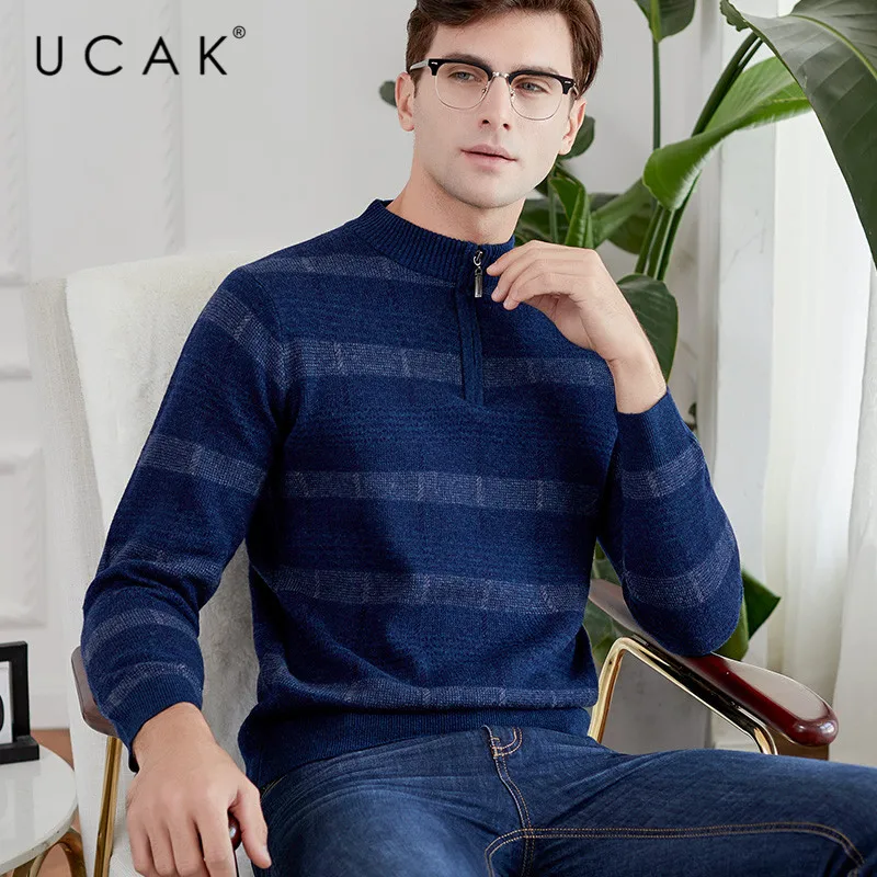 Discount UCAK Brand Pure Merino Wool Sweater Male 2019 New Arrival Casual Autumn Winter Pull Homme Streetwear Warm Sweaters Clothes U3129