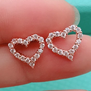 

DOYUBO Brand Classical Women's Sterling Silver Heart Earrings Jewelry Rose Gold / Silver Color Cubic Zircon Stud Earrings VC134