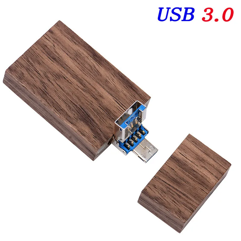 Корабль 2 в 1 Деревянные USB 3,0 stick для устройства чтения sd-карт USB флеш-накопитель для устройств на базе Android и ПК изготовленным на заказ логосом memory stick - Цвет: Walnut