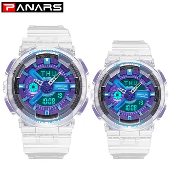 

PANARS Couple Watches Transparent Male Girlfriend Gift Shock Men's Watch Blue Dial Luxury Watch Women 2019 Montre Homme Digital