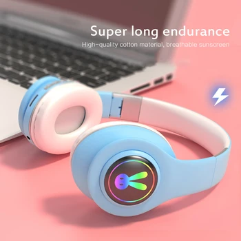 

Wireless Music Headphones Bluetooth 5.0 LED Colorful Glow Noise Cancelling Girl Kids Cute Headset Support TF Card Jack 3.5mm Mic