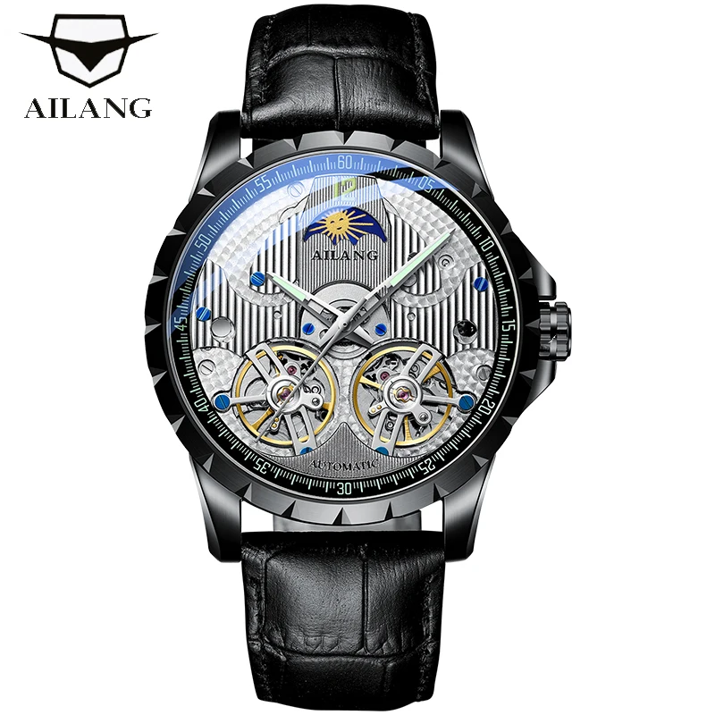 

AILANG Watch Men Top Brand Luxury Moon Phase Tourbillon Mechanical Sport Wristwatch Military Genuine Leather Male Clock Relogio