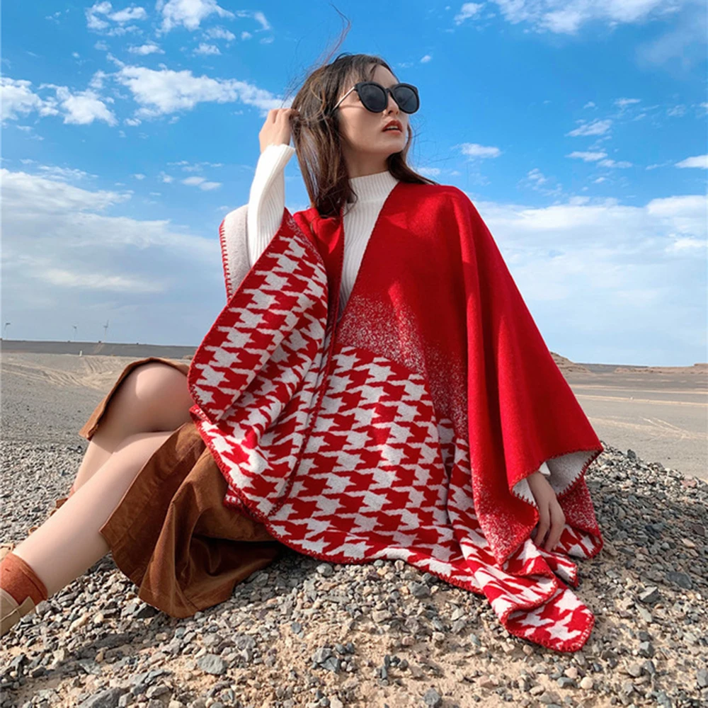 

Ethnic style shawl lady with hat thickened thermal tourism split scarf with cap cape