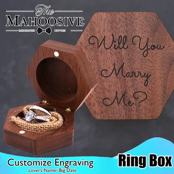 

Customized Wedding Ring Bearer Box Rustic Wood Holder Custom Engagement Name Date Decor Personalized Branding Jewelry boxes