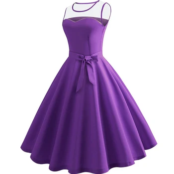 

Vintage Lace Patchwork Office Party Women Summer Dress Sleeveless Casual Sundress 50s 60s Retro Swing Rockabilly Elegant Dresses