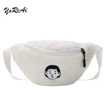 

Character Fanny Pack Women Plush Waist Bag Winter Bum Pocket Female Travel Bum Hip Coins Simple Phone Pouch Casual Chest Bags