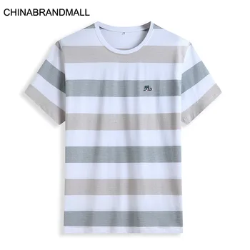

2020 Men Plus Fat Plus Size Round Neck Stripes Short Sleeve T Shirt