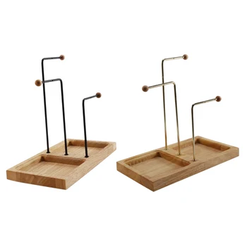 

Brief Solid Wood Metal Earrings Display Holder Jewelry Showcase Earrings Rack