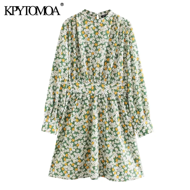 KPYTOMOA Women 2020 Chic Fashion Floral Print Pleated Mini Dress Vintage O Neck Long Sleeve Female Dresses Vestidos Mujer KPYTOMOA Women 2020 Chic Fashion Floral Print Pleated Mini Dress Vintage O Neck Long Sleeve Female Dresses Vestidos Mujer