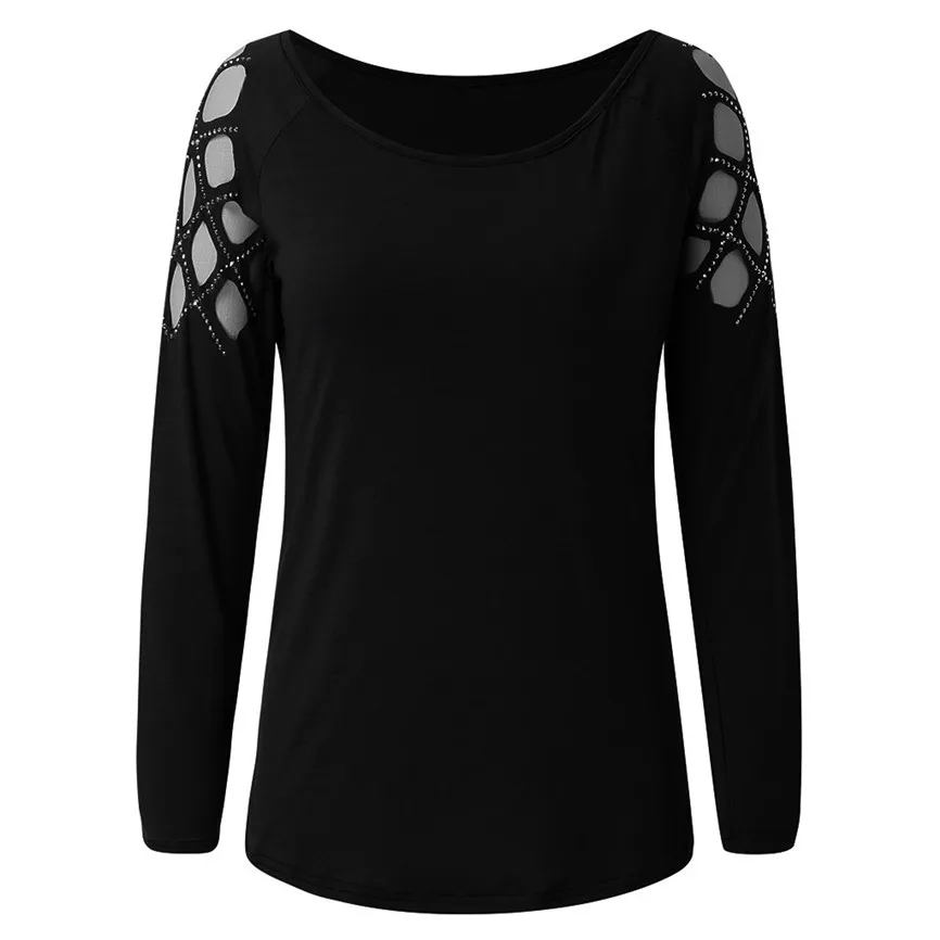 Женские топы и блузки больших размеров, женская одежда, модная Повседневная блуза с вырезом лодочкой и шипами, женская блузка с длинным рукавом - Цвет: Black