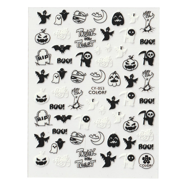 Sheets Halloween Nail  Sticker Luminous In The Dark Pumpkin Spider Bat Ghost Designs Self-Adhesive Nails Art Decals#NK144