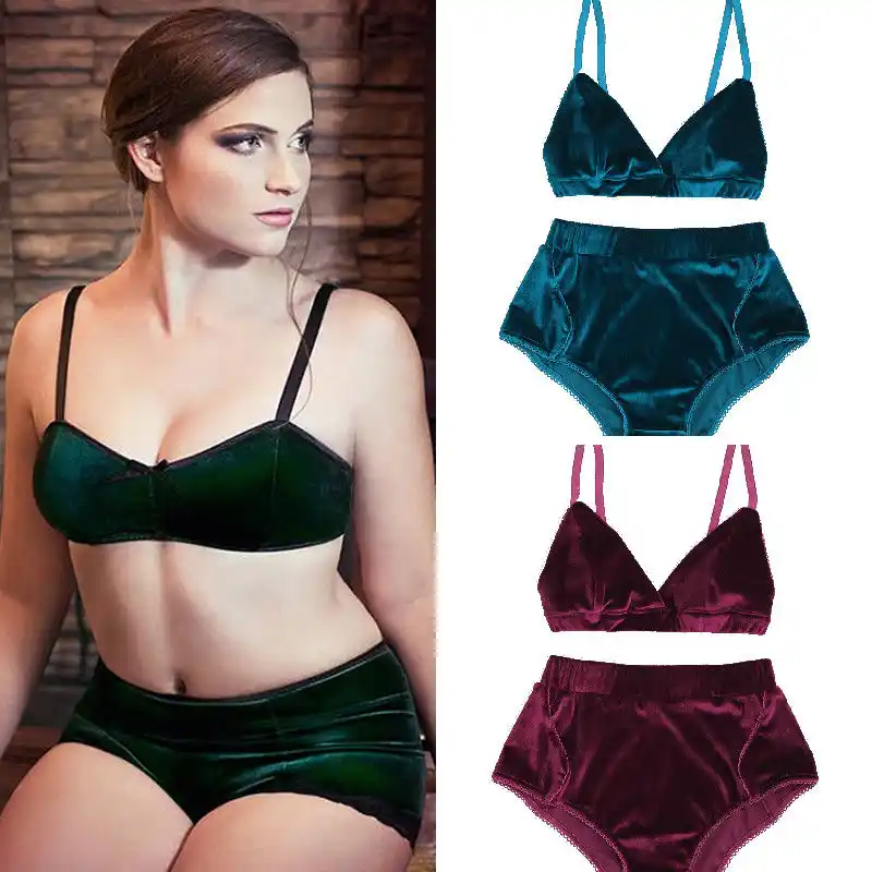 High waist velvet bra set Clearance