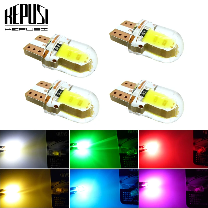 

4x Auto T10 Led White 194 W5W LED 168 COB Silica Car Super Bright Turn Side License Plate Light Lamp Bulb DC 12V blue green