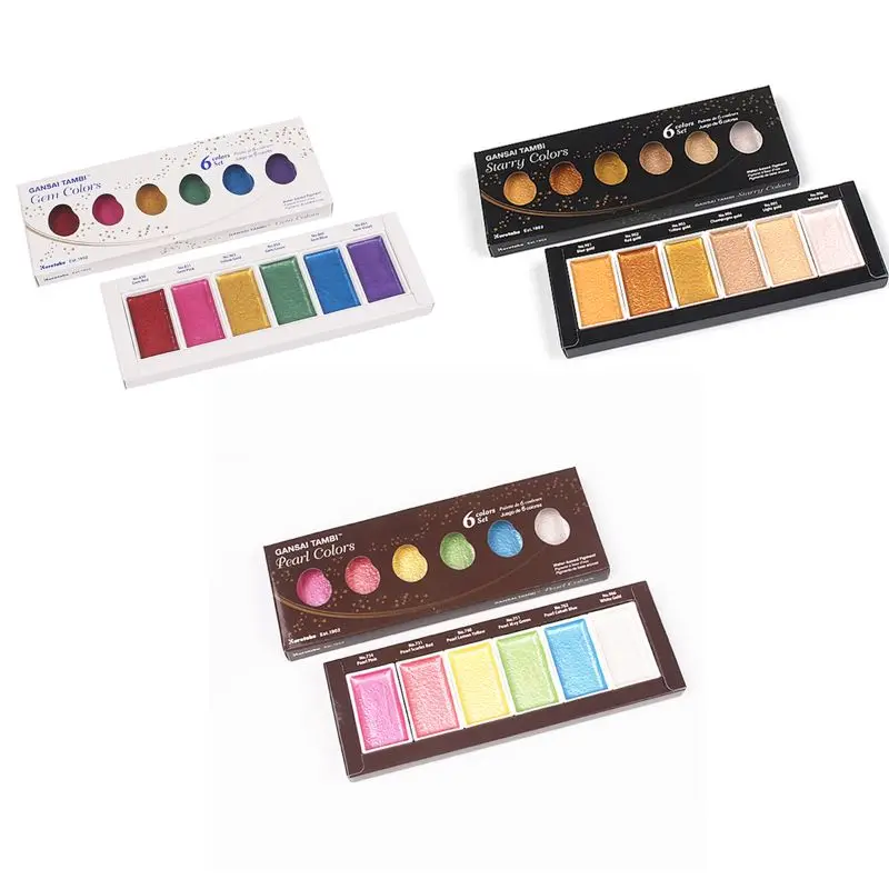 

Kuretake GANSAI TAMBI Starry/Pearl/Gem Colors Solid Paints Metallic Gold Watercolor Pigment For Drawing Art Supplies
