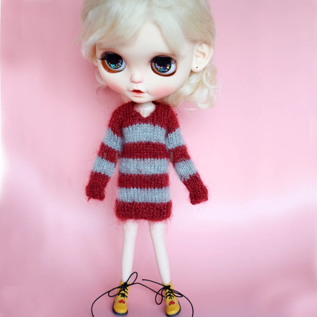 1/6 Scale Doll Costume, Oversize Striped Sweater for 27cm Obitsu, Blythe, Licca-Chan, Momoko 12 inch Dolls