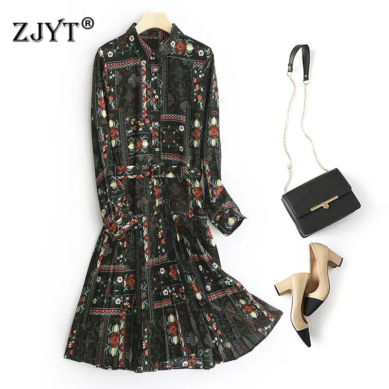 

High Quality Spring Runway Dress 2020 New Fashion Women's Long Sleeve Turn Down Collar Floral Print Vintage Dress Vestidos