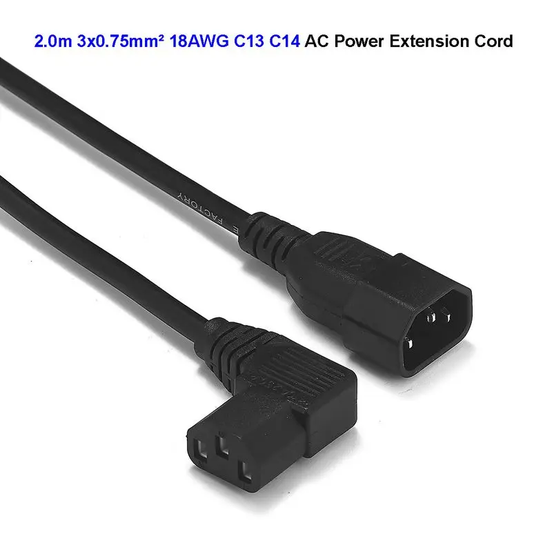 IEC C14 to C13 AC Power Cable 2m 0.75mm Cisco Angle Right UPS Extension Cord For PDU PC Computer Monitor TV |