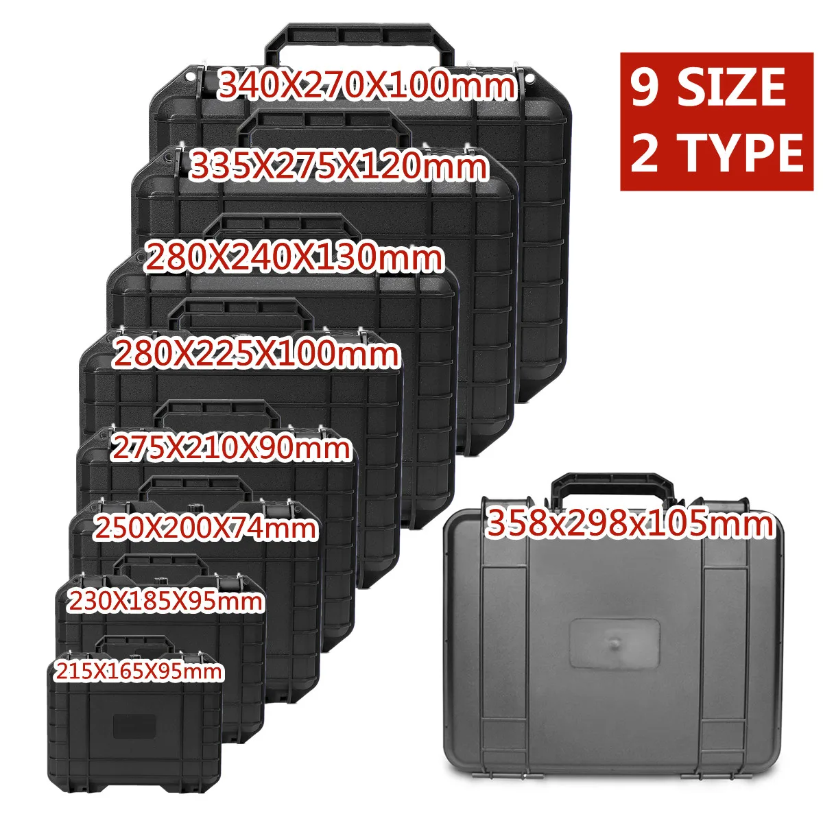9 Sizes Tool Box Waterproof Plastic Hard Carry Case With pre-cut Sponge Tool Organizer Boxes Tool Cabinet Foam Hardware Toolbox 6