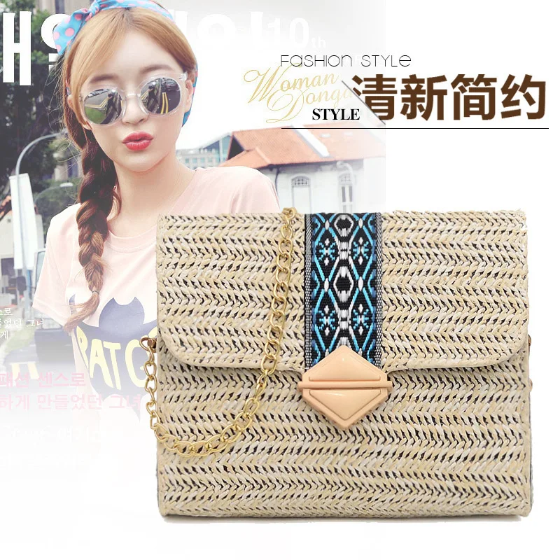 

Beach Bag Straw Bag 2019 New Style WOMEN'S Bag Western Style Chain Square Sling Bag Simple All-match Bag