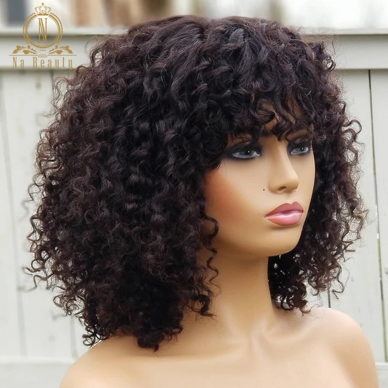 Deep Curly Fringe Short Bob Wigs With Bangs 360 Lace Frontal Human Hair