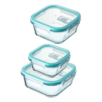 

3Pcs Convenient Glass Bowl Practical Safe Glass Box for Home (Sky-blue)