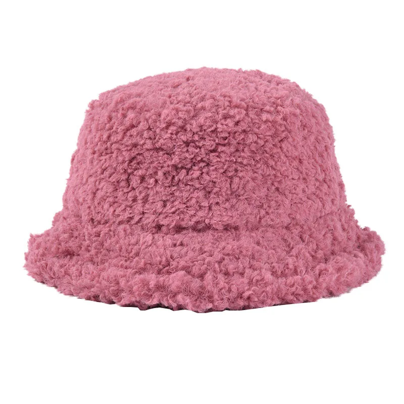 leather-pink USPOP, зимние женские шапки-ведерки, женские шапки-ведерки карамельного цвета из овечьей шерсти, милые толстые теплые шапки - Цвет: leather-pink
