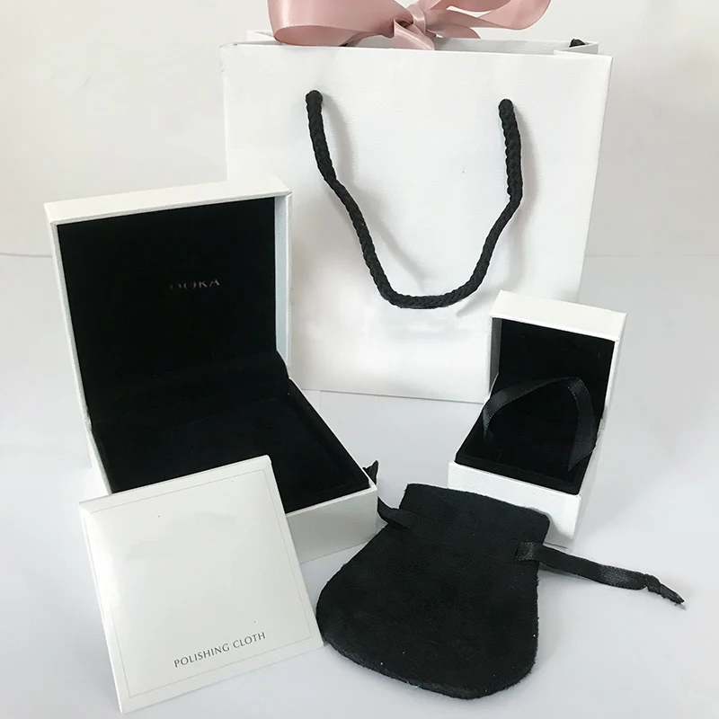 

Pink Ribbon Paper Bag Box Pouch For Braceles Charms Rings Earrings Women Fits Original PandoraJewelry Outer Packaging