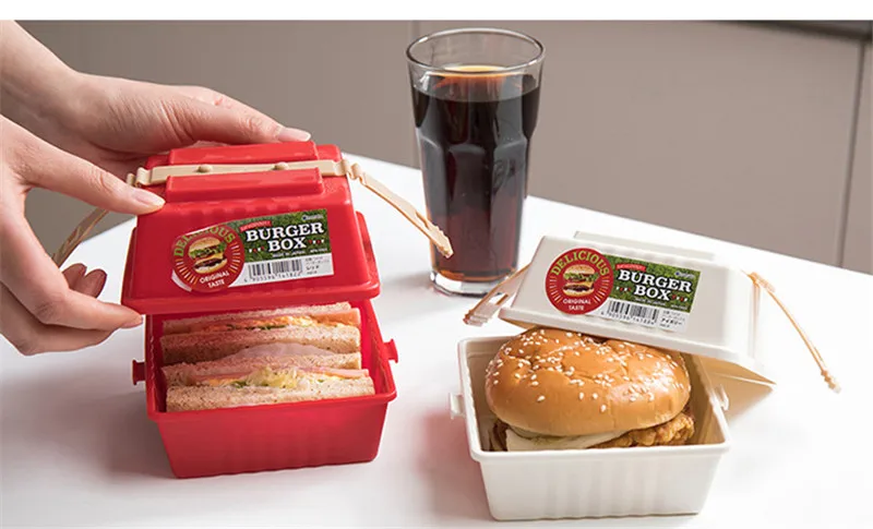 BPA-Free пластиковый Ланч-бокс для сэндвича гамбургера 1 шт. Bento box контейнер для еды с крышкой для детей портативный для пикника школы