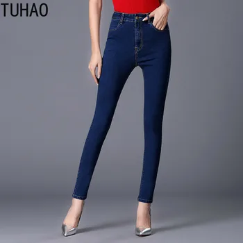 

TUHAO Autumn Winter Female Jeans for Women High Waist Plus Size Skinny Gray Black Blue Mom Jeans Denim Pencil Pant 8XL 7XL 6XL