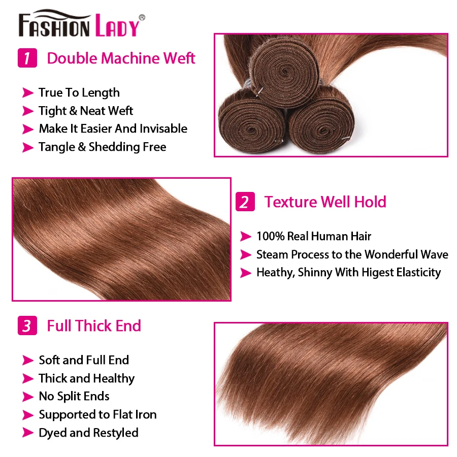 Light Brown Human Hair Bundles Color 30# Brazilian Hair Straight Bundles Non-remy Brown Human 1 piece