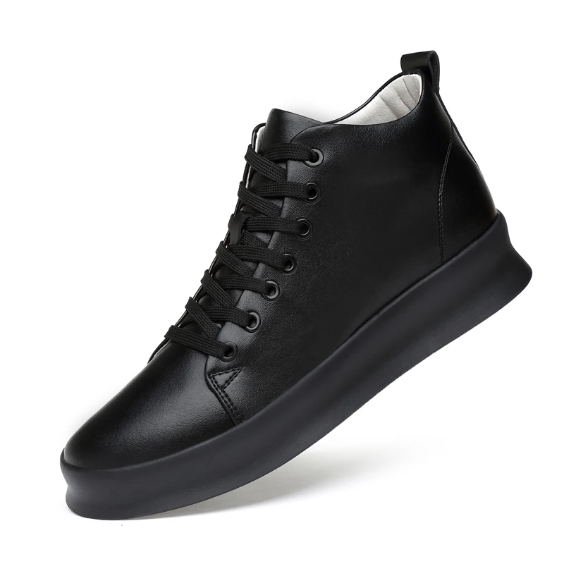 Высокое качество, все черные мужские кожаные повседневные туфли, увеличивающие рост, простые черные кроссовки, Модные дышащие кроссовки, модная обувь на плоской подошве
