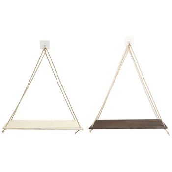 

2PCS Wall Decoration Hanging Rope Rack Flower Pot Storage Rack Wall Hanging Wooden Board Hanging Ornament Decoration