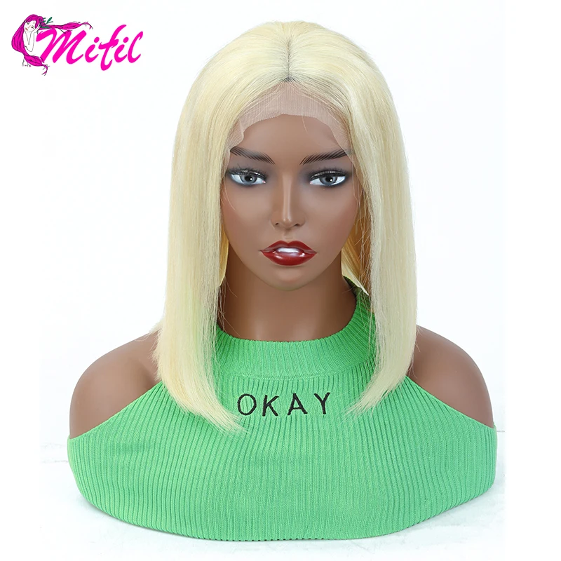 

Remy Indian Straight Lace Front Wig Preplucked Transparent Lace Wig Short Bob 613 Human Hair Wig With Baby Hair Mifil