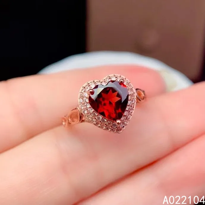 

KJJEAXCMY fine jewelry 925 sterling silver inlaid Natural garnet women vintage exquisite heart adjustable gem ring party gift