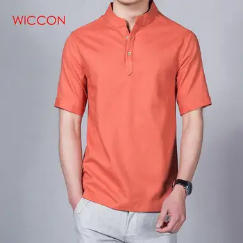 

New Fashion Short Sleeve Men's Shirts Male Casual Linen Shirt Men Brand Plus Size 4XL 5XL V Neck Solid Pullover Shirts