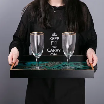 

European Luxury Phnom Penh Green Agate Stone Pattern Glass Tray Coffee Table Storage Jewelry Ornaments Homedecoration Storagebox