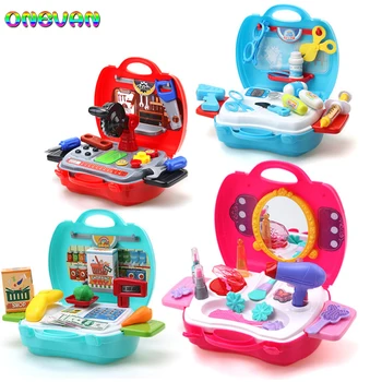 

Children Simulation paly House Kitchen Utensils Supermarket Cash Register Repair Tools Carrying Case Pretend Plays Toys