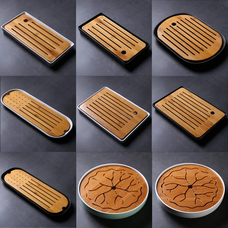

Bamboo Tea Tray Ceramic Water Storage Type Simple Melamine Tray Portable Travel Kung Fu Tea Set Tea Sets a Generation of Fat
