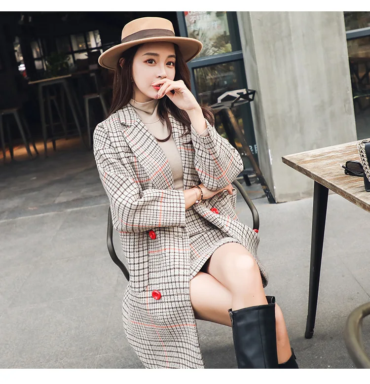 Photo Shoot Autumn And Winter Elegant Graceful Loose-Fit Plaid Coat+ Half-length Short Skirt Online Celebrity Two-Piece Se