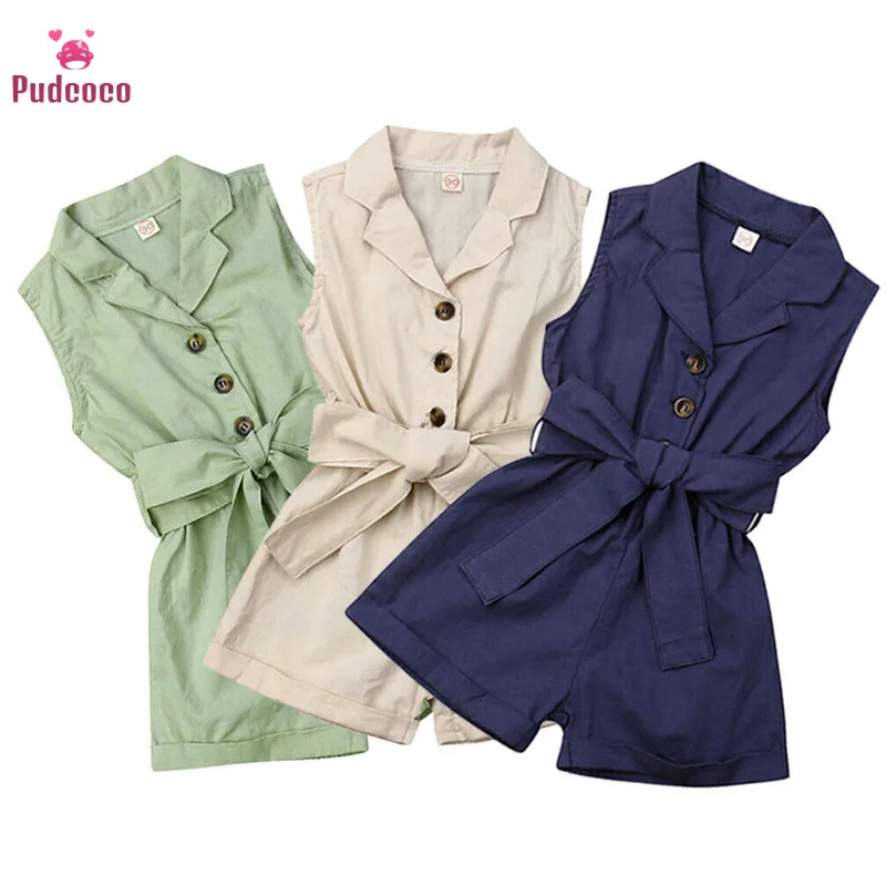 

Pudcoco Summer Autumn Toddler Baby Girls Clothes Kids Clothes Bow-tie Waist Overall Romper Bodysuit Jumpsuit Outfits Shorts 1-6T