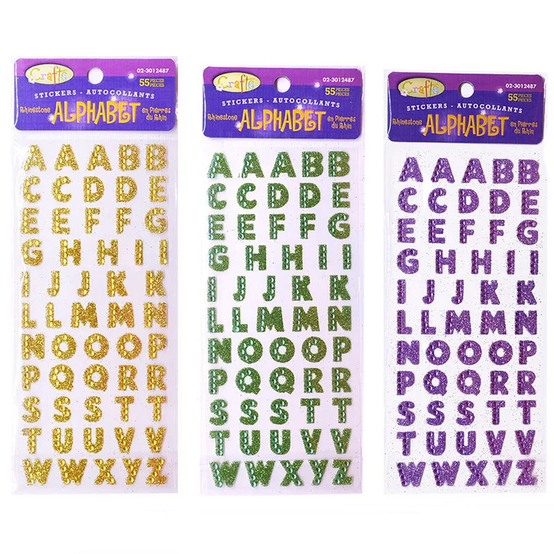 3Pcs/Lot Glitter Crystals Alphabet Letter Stickers DIY Handmade Scrapbooking Sticker Self Adhesive A-Z English Words Sticker 