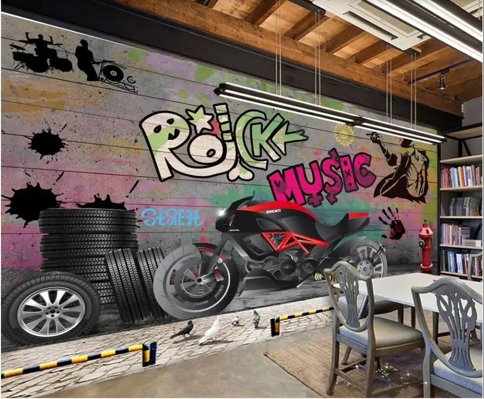 

Custom photo mural 3d wallpaper Urban graffiti motorcycle tv background living room home decor wallpaper for walls 3 d