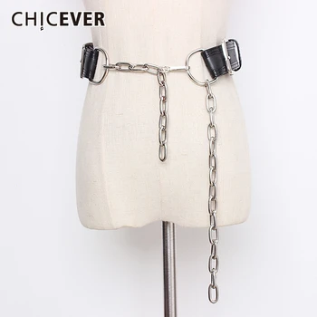 

CHICEVER PU Leather Women's Belt Patchwork Metal Chain Adjustable Clothes Accessories Belts For Female Korean 2020 Summer New