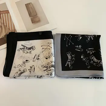 

70*70 printing cartoon tiger small square scarf small Silk like scarf women's thin scarf Fashion Scarf