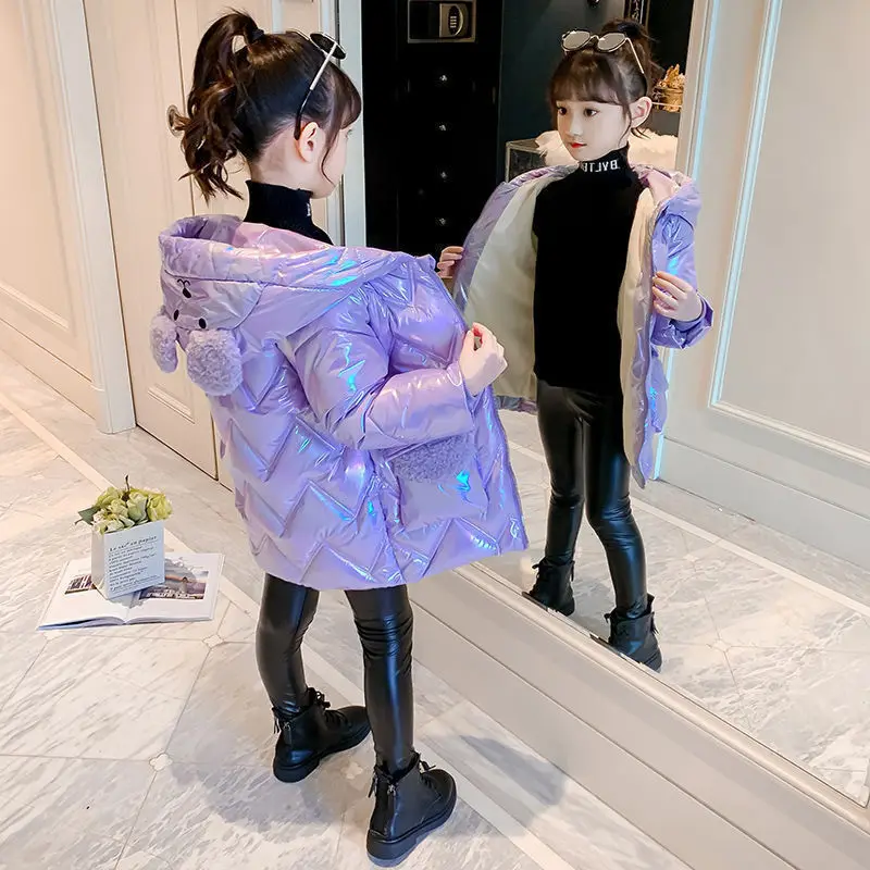 4-12 Year Girls Coat Fashion Long Down Jackets Winter Thick Warm Parkas Snowsuit Cute Bear Hooded Children's Outerwear down jacket children jackets girls coat