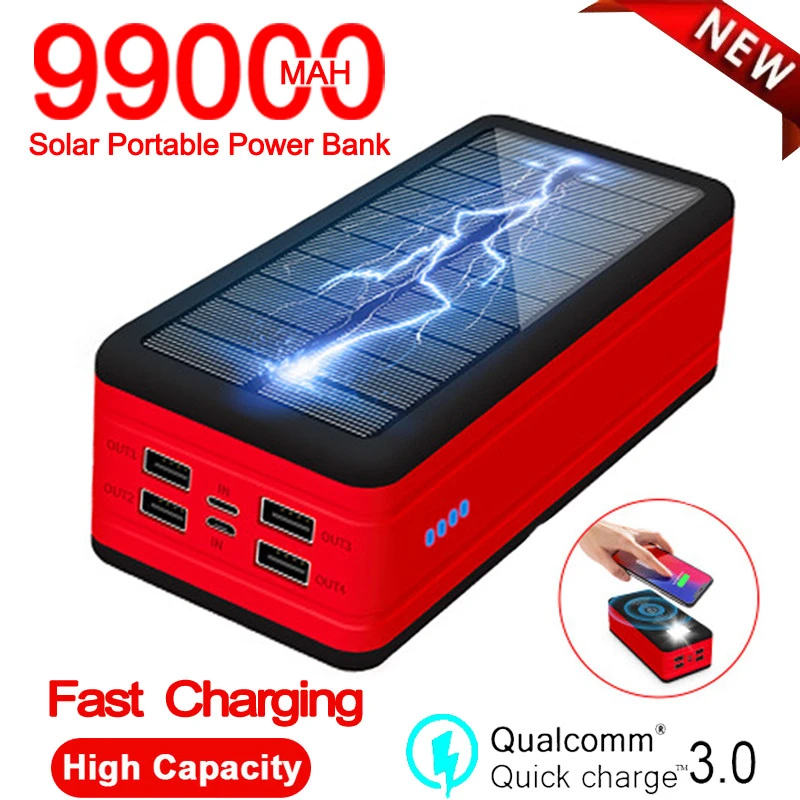 best portable power bank 99000mah Wireless Solar Power Bank Fast Charger With SOS LED Light Portable Charging External Battery For Samsung Xiaomi Iphone best battery pack