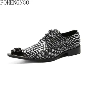 

Men's Genuine Leather Snake Skin New Men's Dress Shoes Pointed Toe Fashion Wedding Shoes Men Prom Luxury Lace Up Oxford Shoes