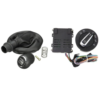 

1 Set 6 Speed Gear Shift Knob Gearstick Gaiter Boot Cover & 1 Set Car Auto Headlight Sensor Knob Switch Control Module