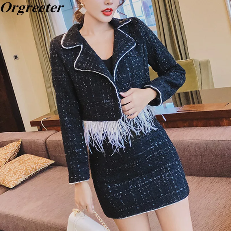 2019 дизайн подиума твид белые перья кисточкой отделка подол женский брючный